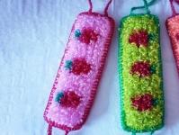 Crochet washcloth with pattern with elongated loops: step by step